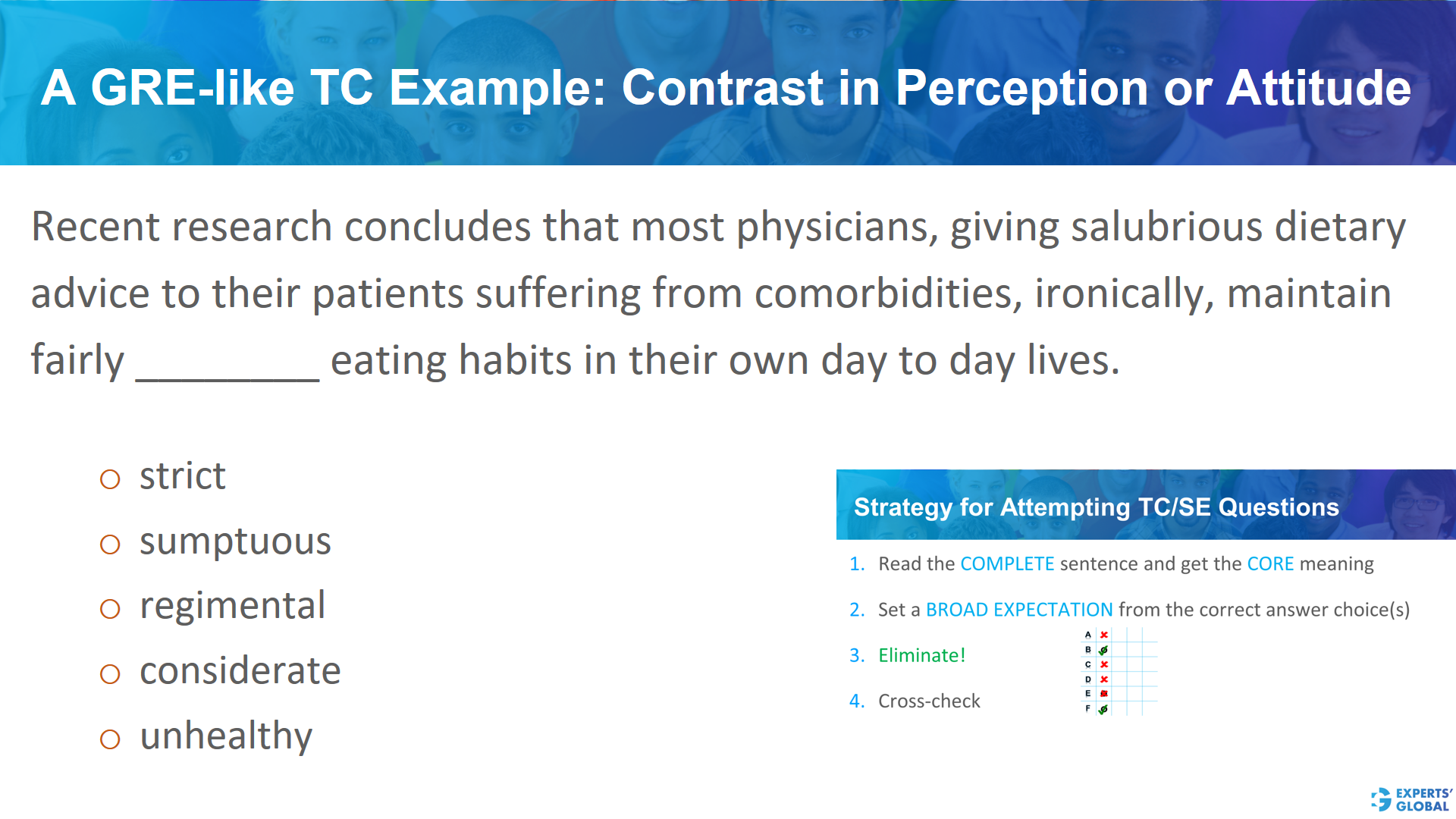 A GRE-like TC example: contrast in perception or attitude