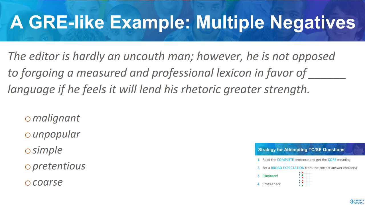 A GRE-like example: multiple negatives 