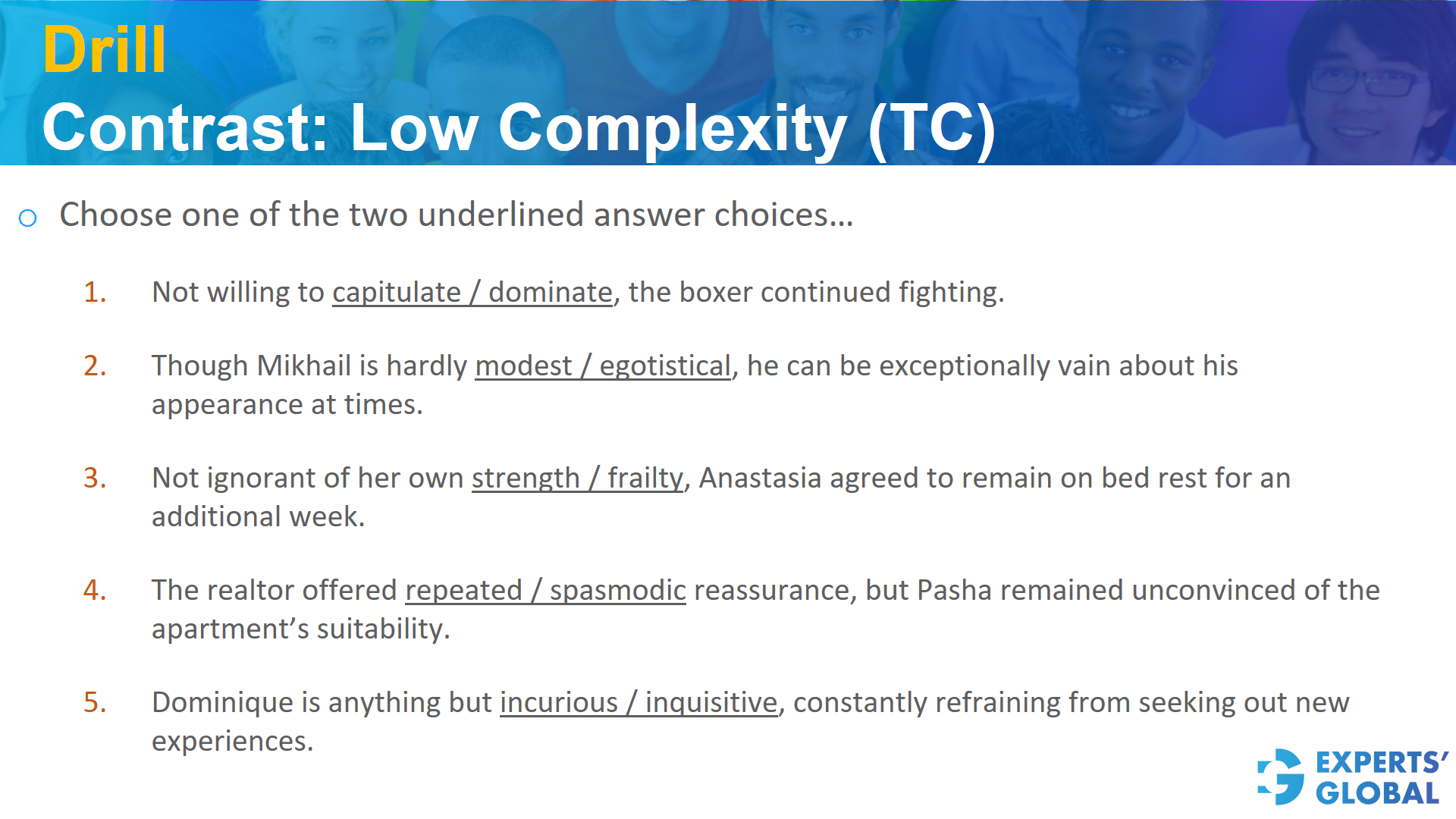 Drill contrast: low complexity (TC)