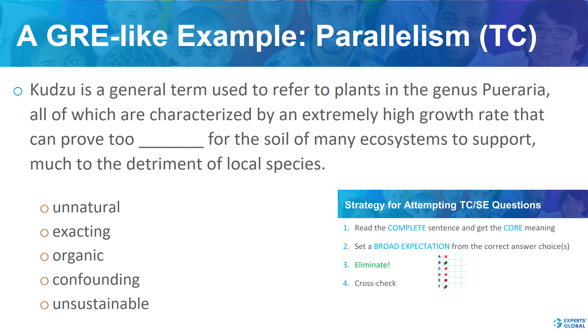 A GRE-like example: parallelism (TC