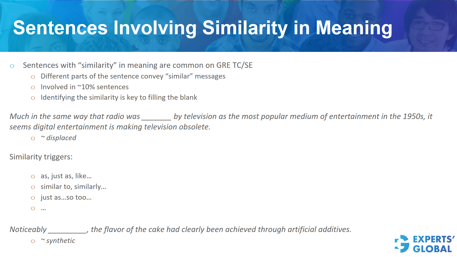 Sentences involving similarity in meaning