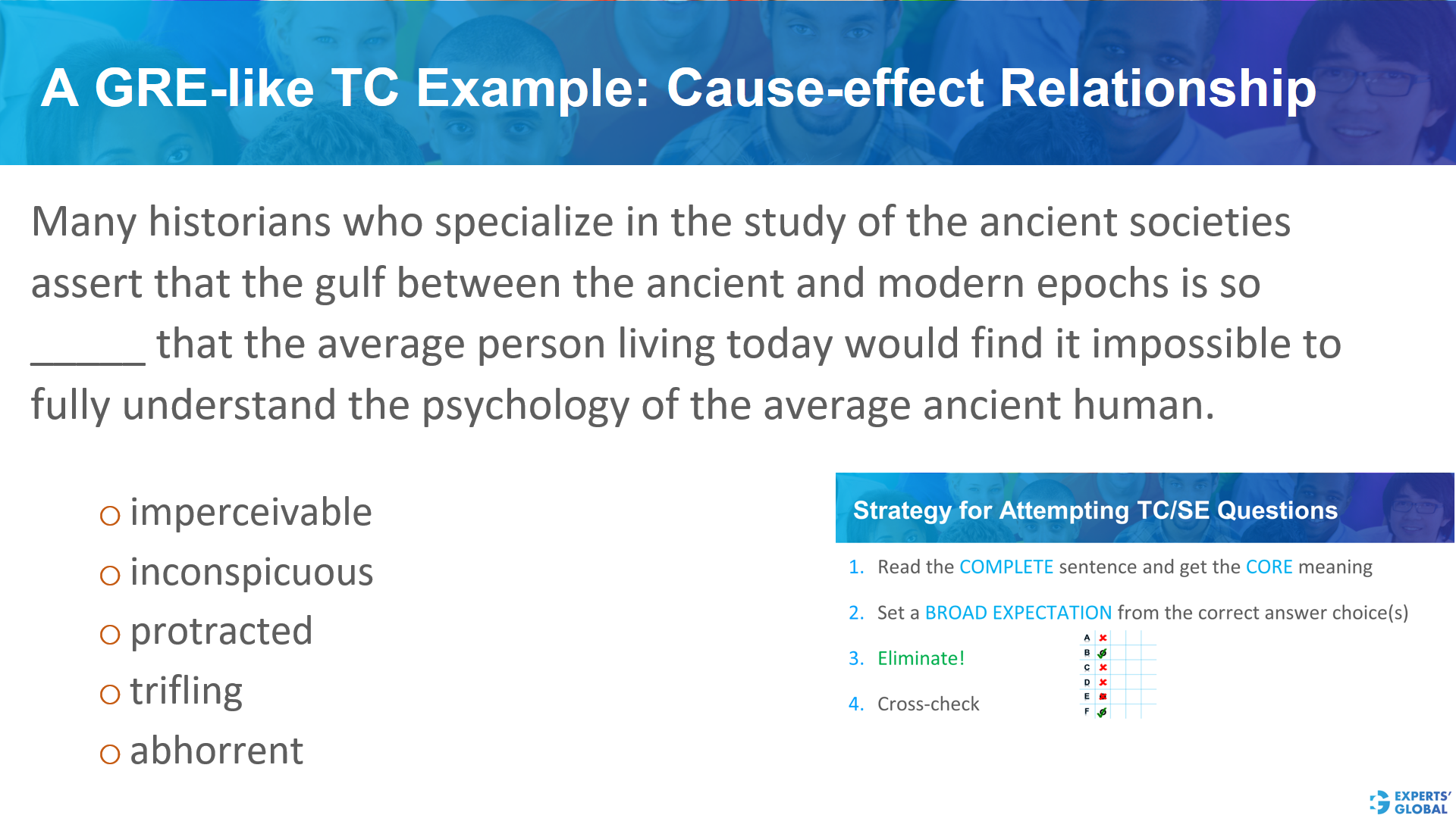 A GRE-like TC example: Cause-effect relationship