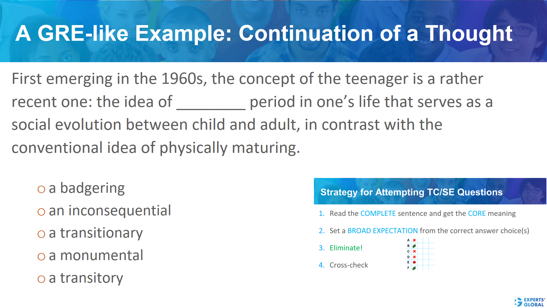 A GRE-like example: Continuation of a thought
