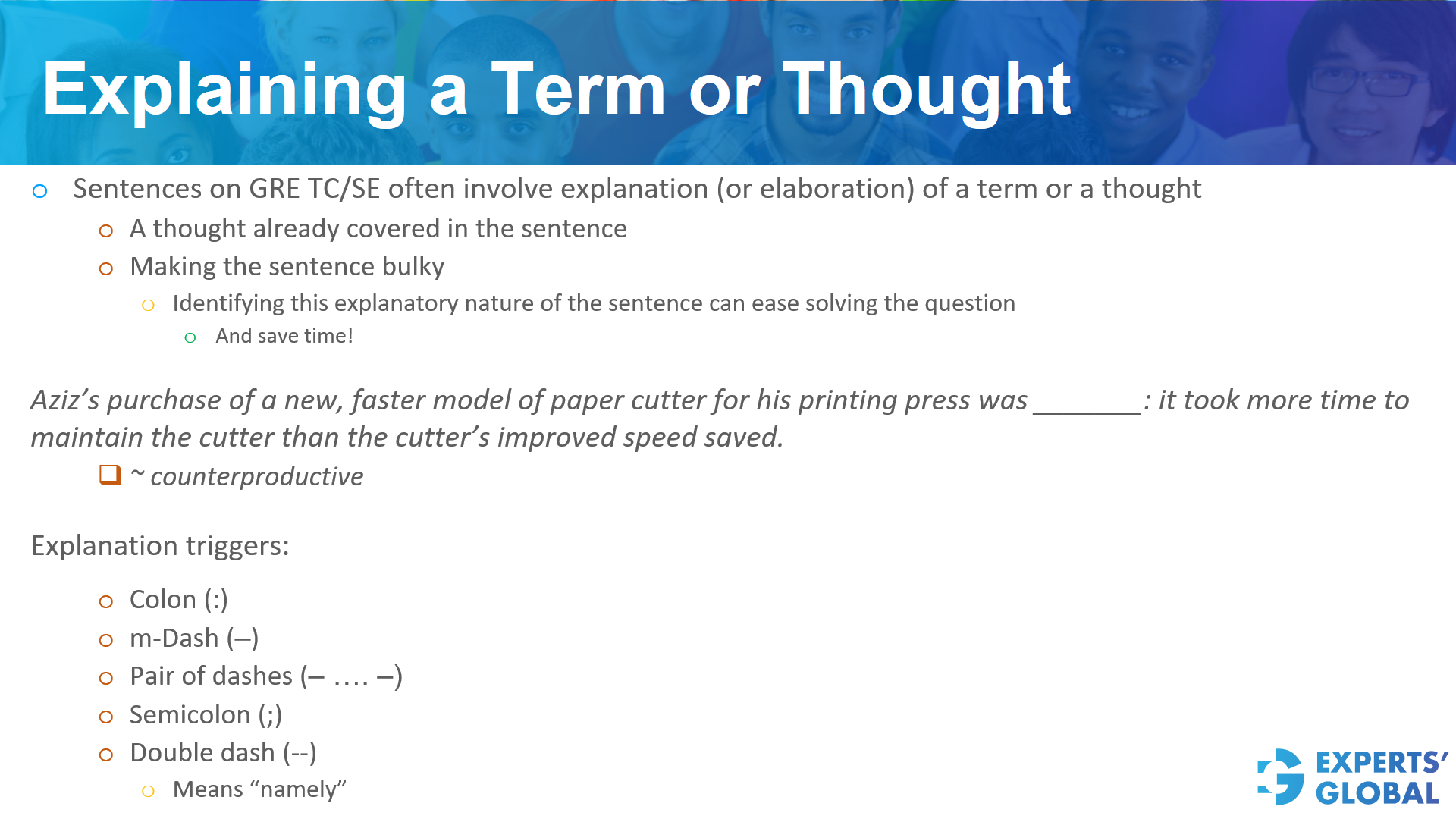 Explaining a term or thought