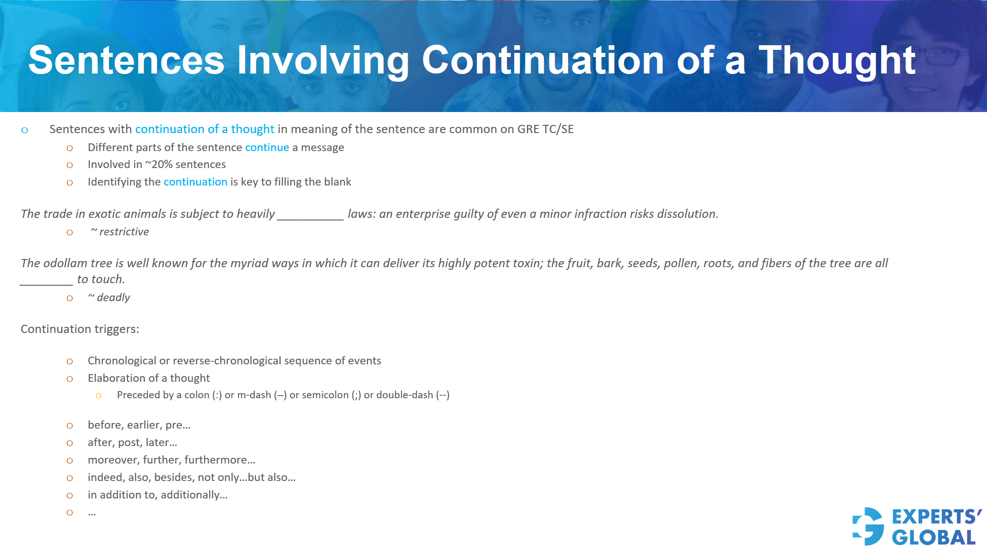 Sentences involving continuation of a thought