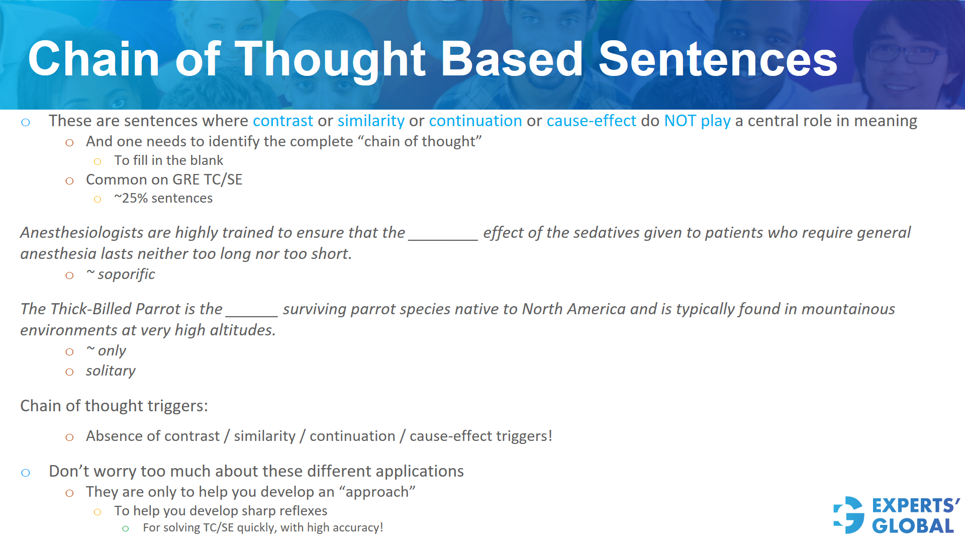 Chain of thought based sentences on GRE 