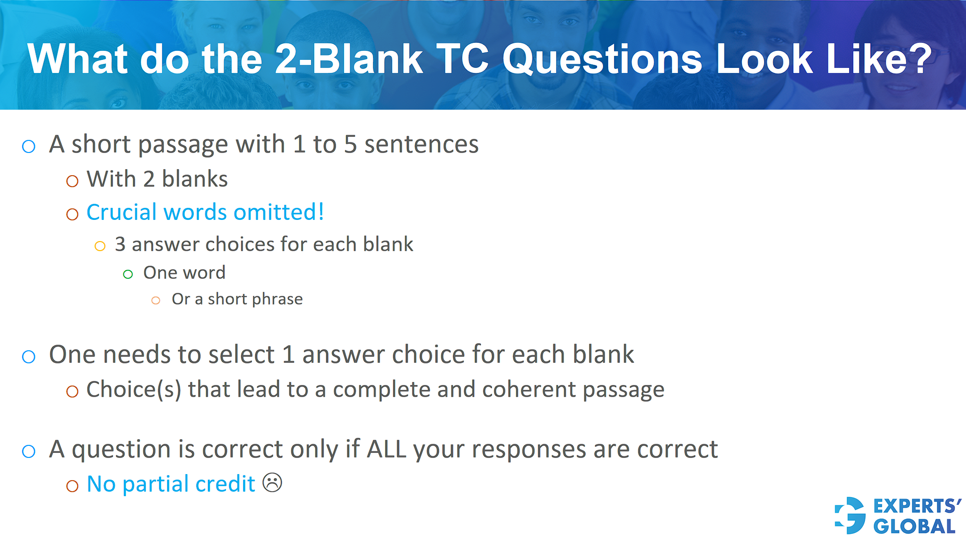 What do the 2-blank TC questions look like? 