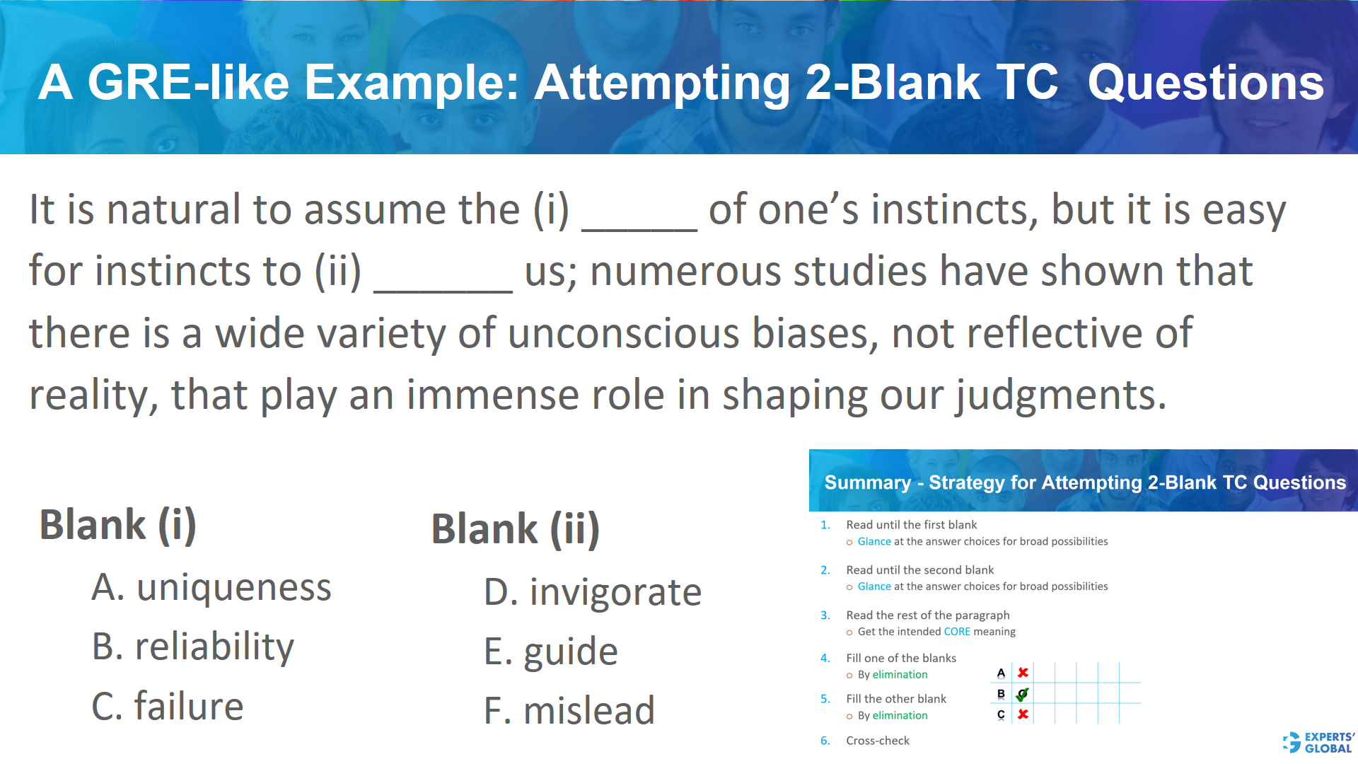 A GRE-Like example Attempting 2-blank TC questions