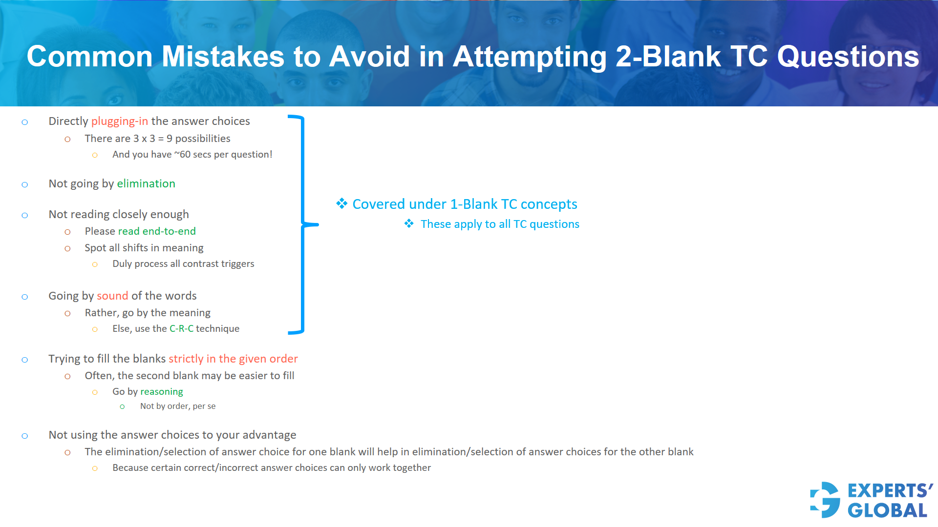 Common mistakes to avoid in attempting 2-blank TC questions