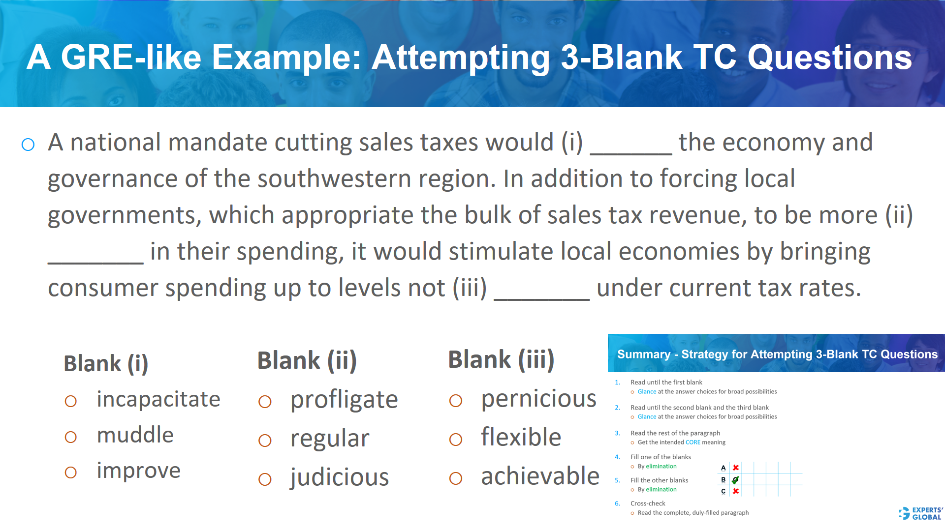 A GRE-like example: Attempting 3-blank TC questions