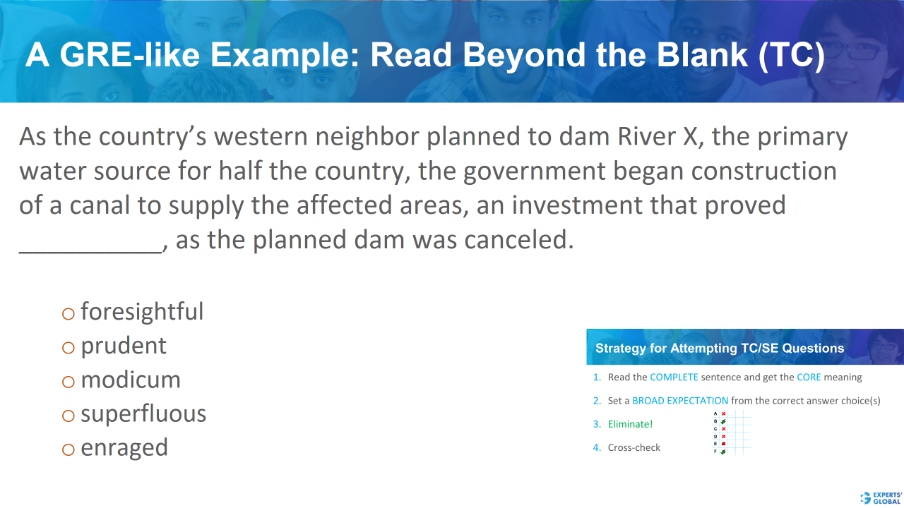 A GRE-like example: read beyond the blank (TC)