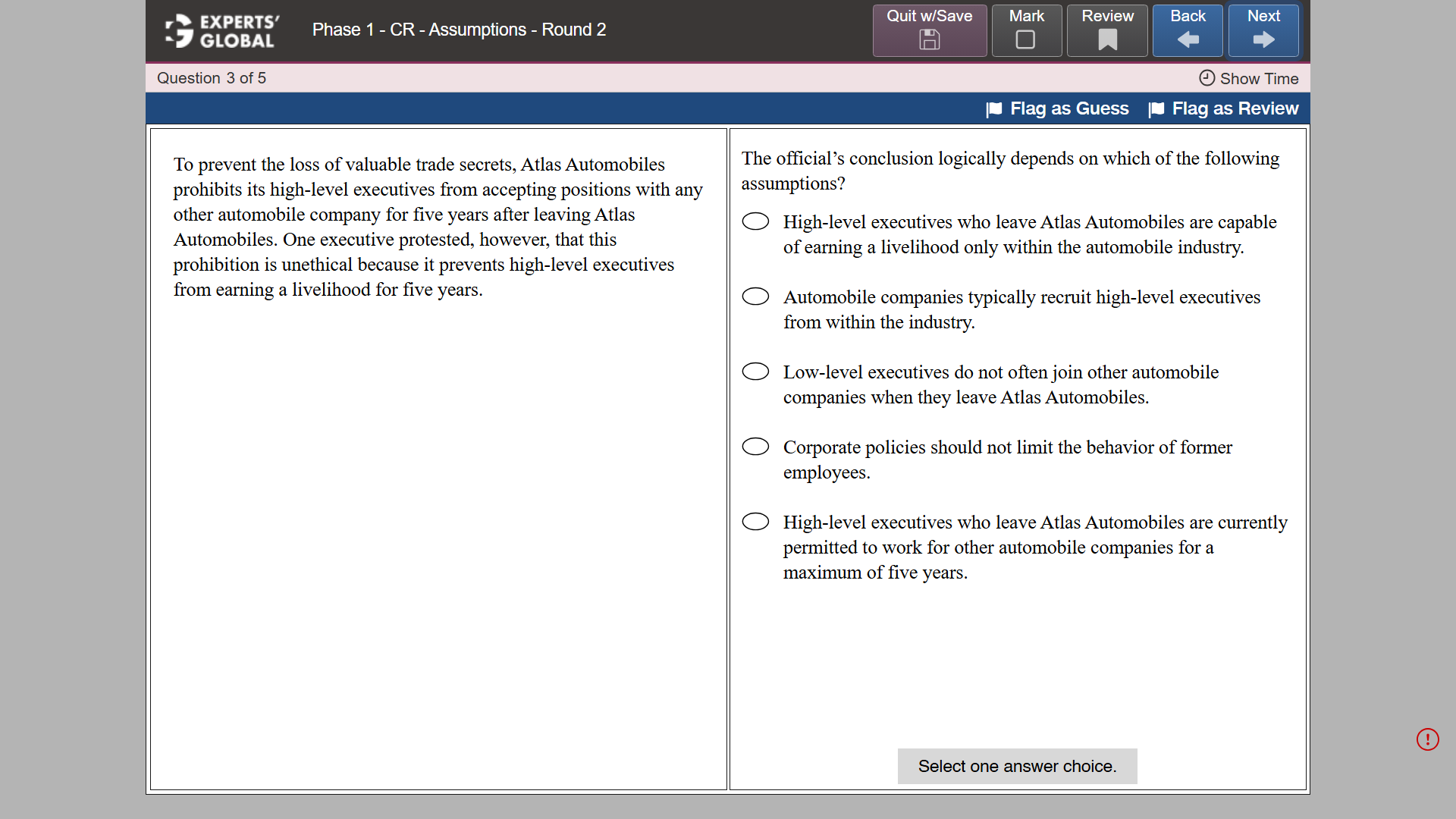 GRE Critical Reasoning sample question 4