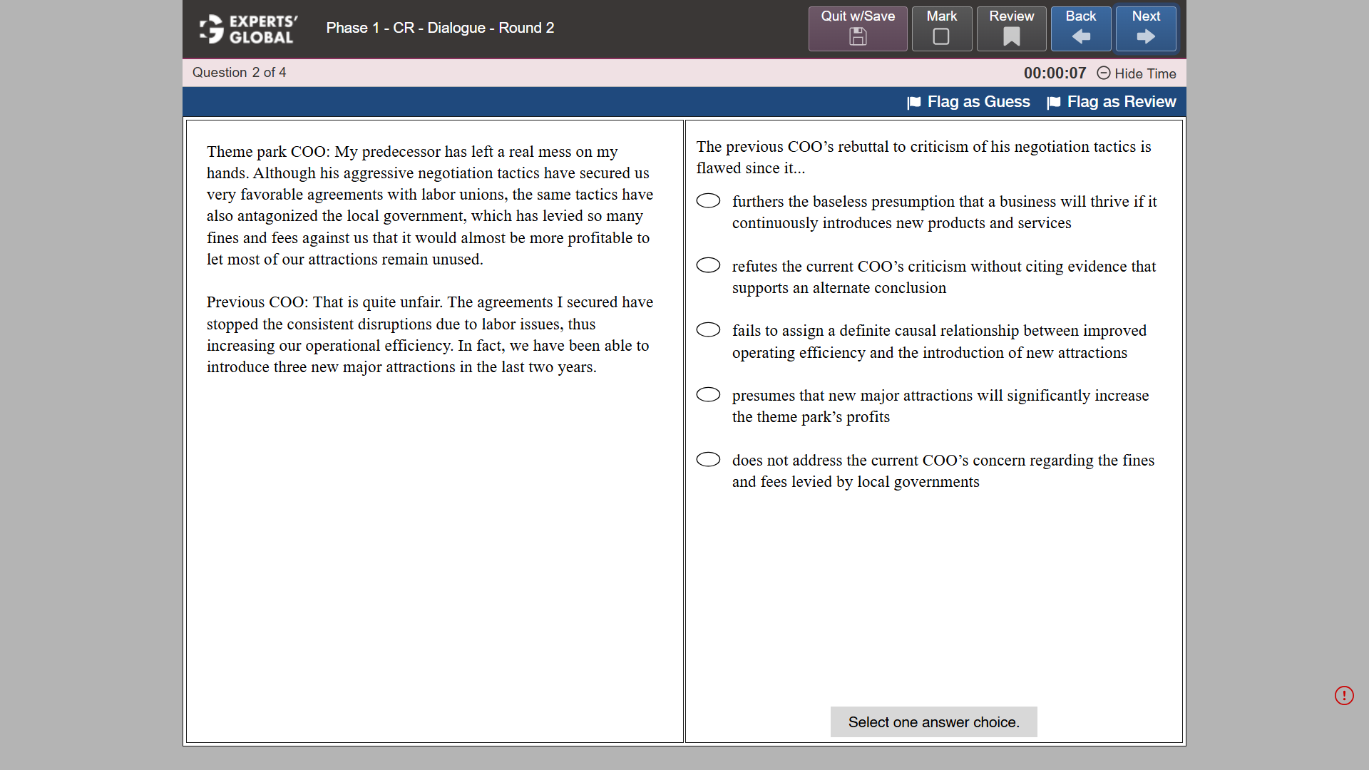 GRE Critical Reasoning sample question 5
