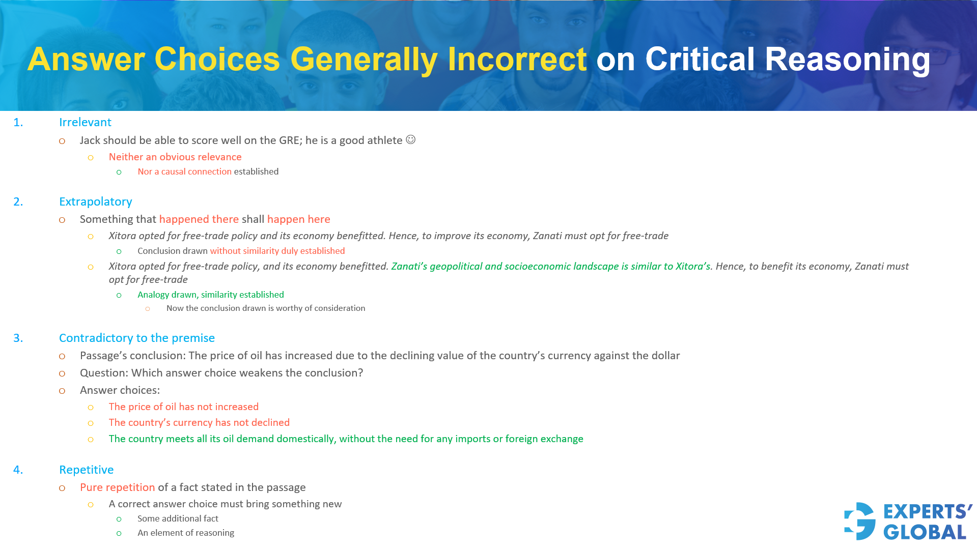 Incorrect Answer Choices on GRE CR Questions