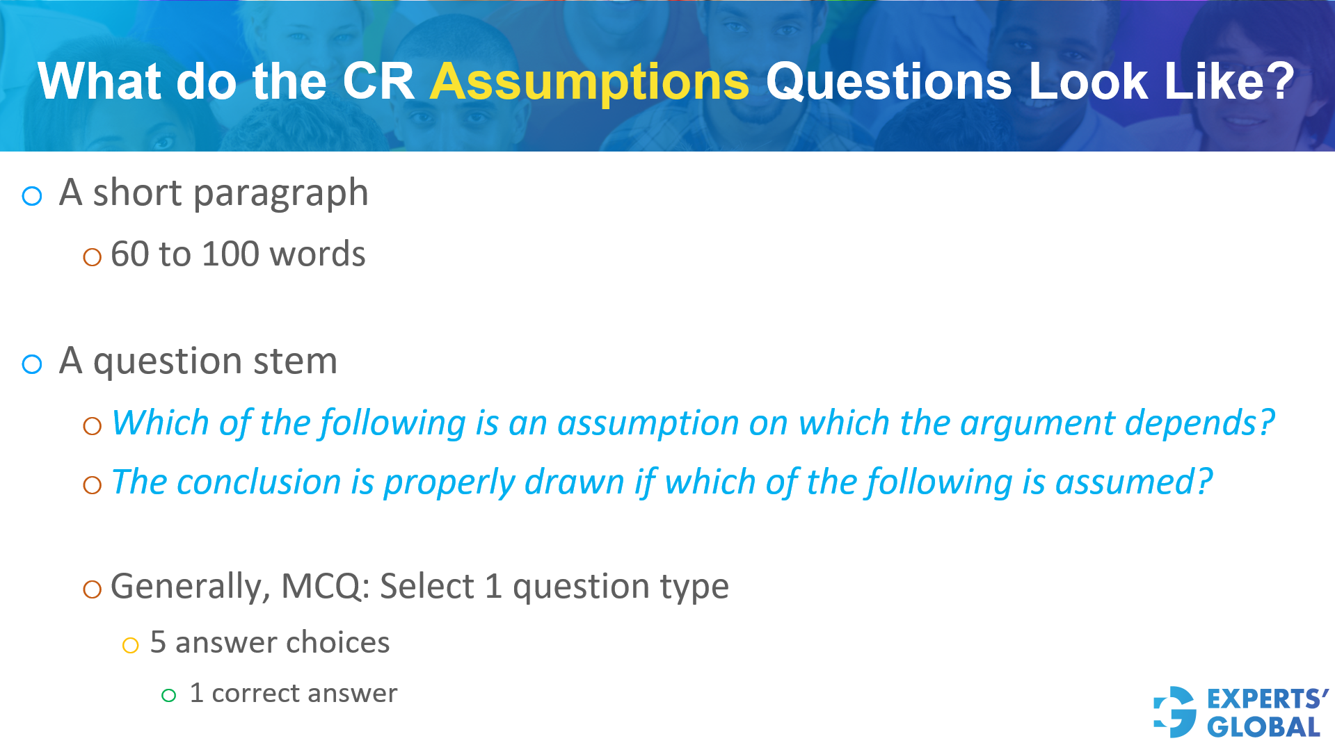 How GRE CR Assumption Questions Look Like