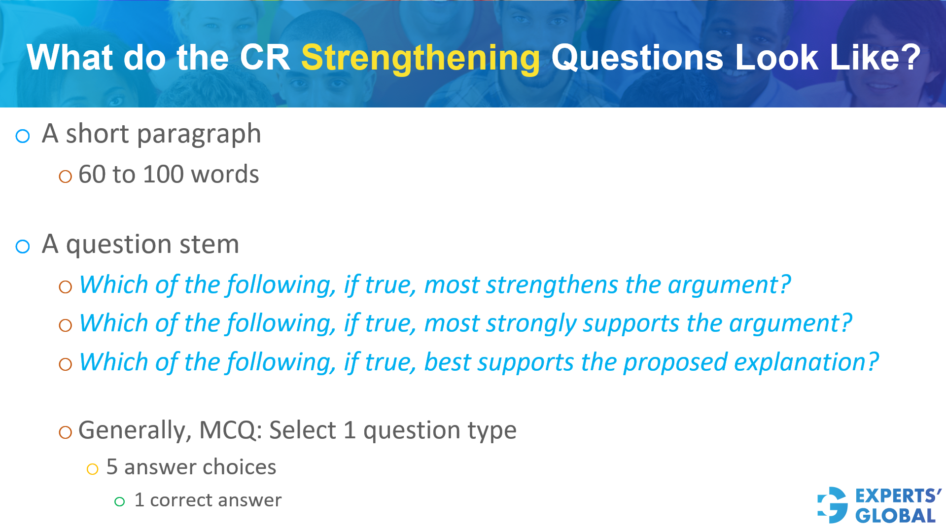 GRE CR Strengthening Question Appears