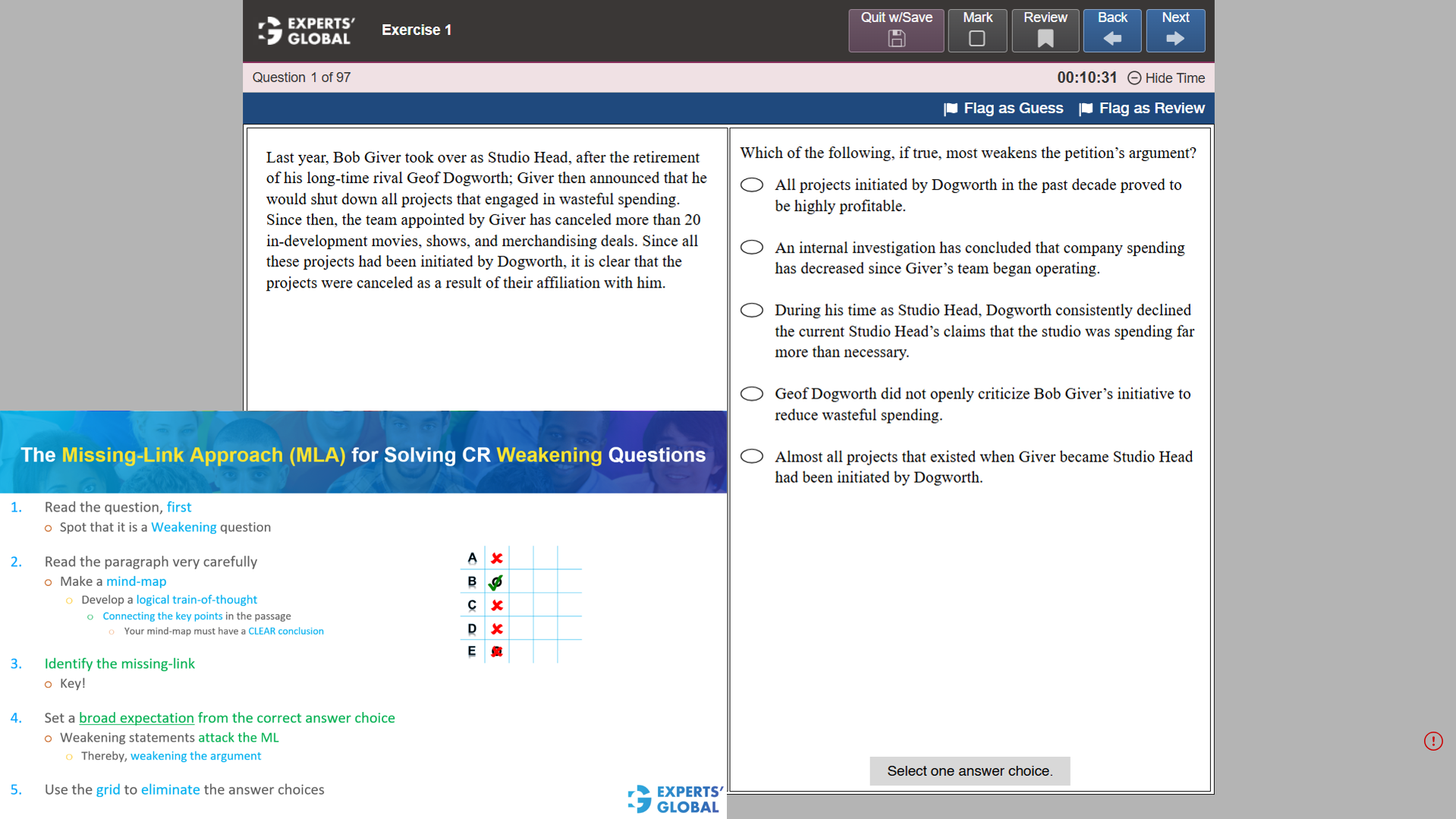 GRE-Style CR Weakening Question