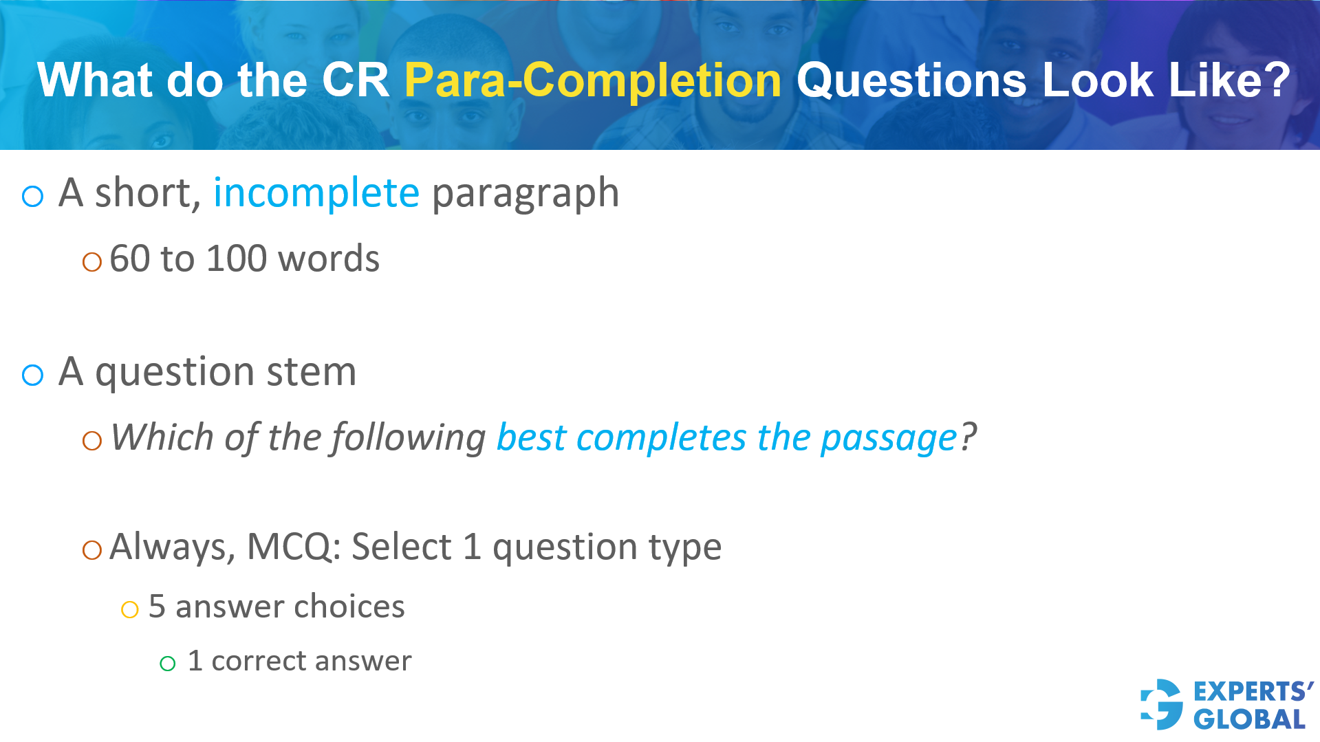 How GRE CR Para-Completion Questions Appear