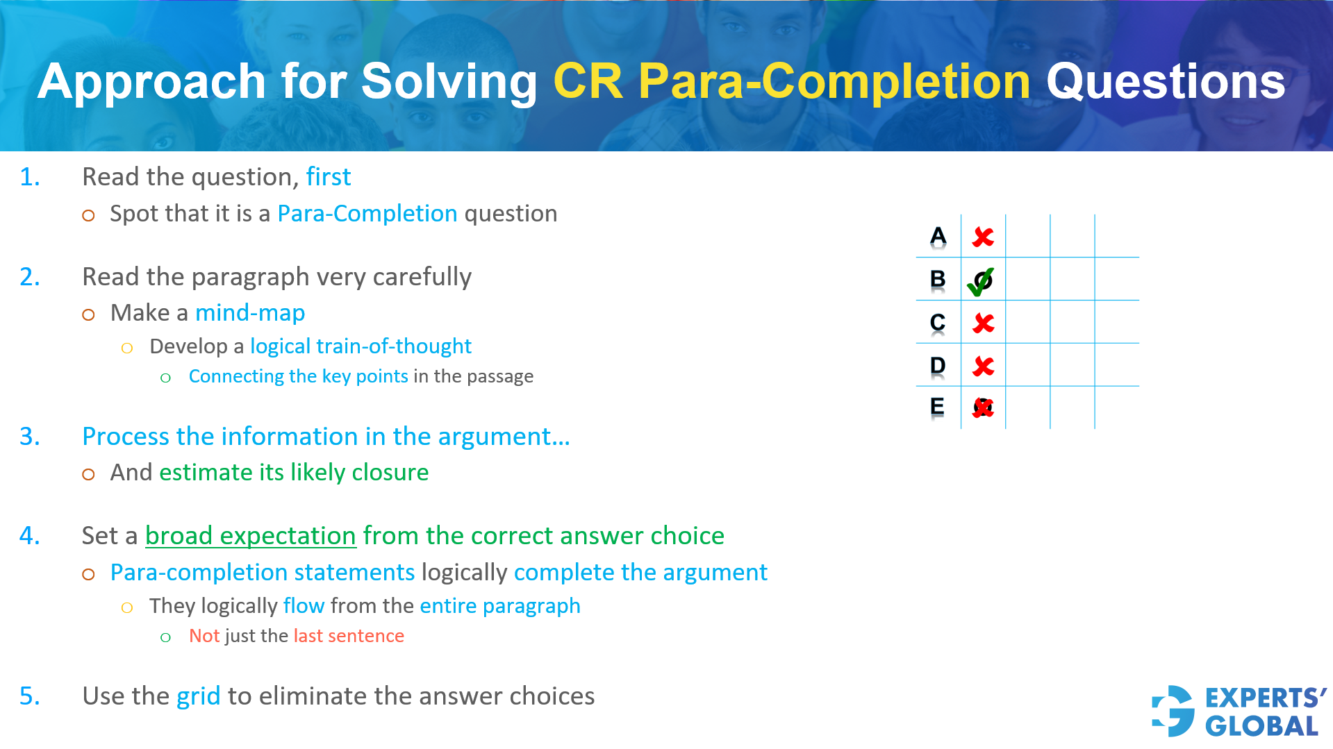 Solving GRE CR Para-Completion Questions