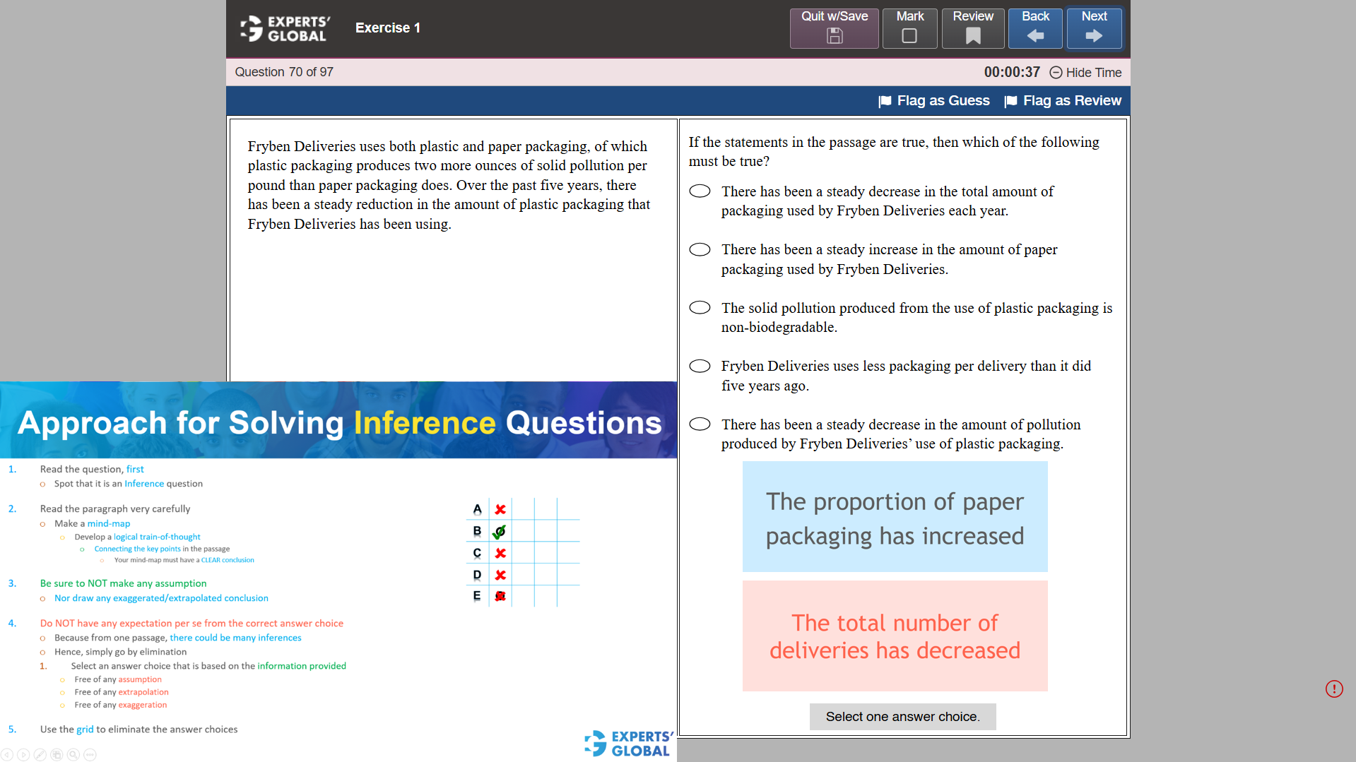 GRE-style inference practice questions with explanation