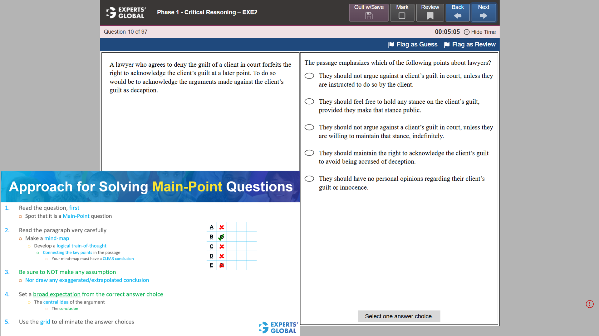 GRE-style main point practice question with explanation