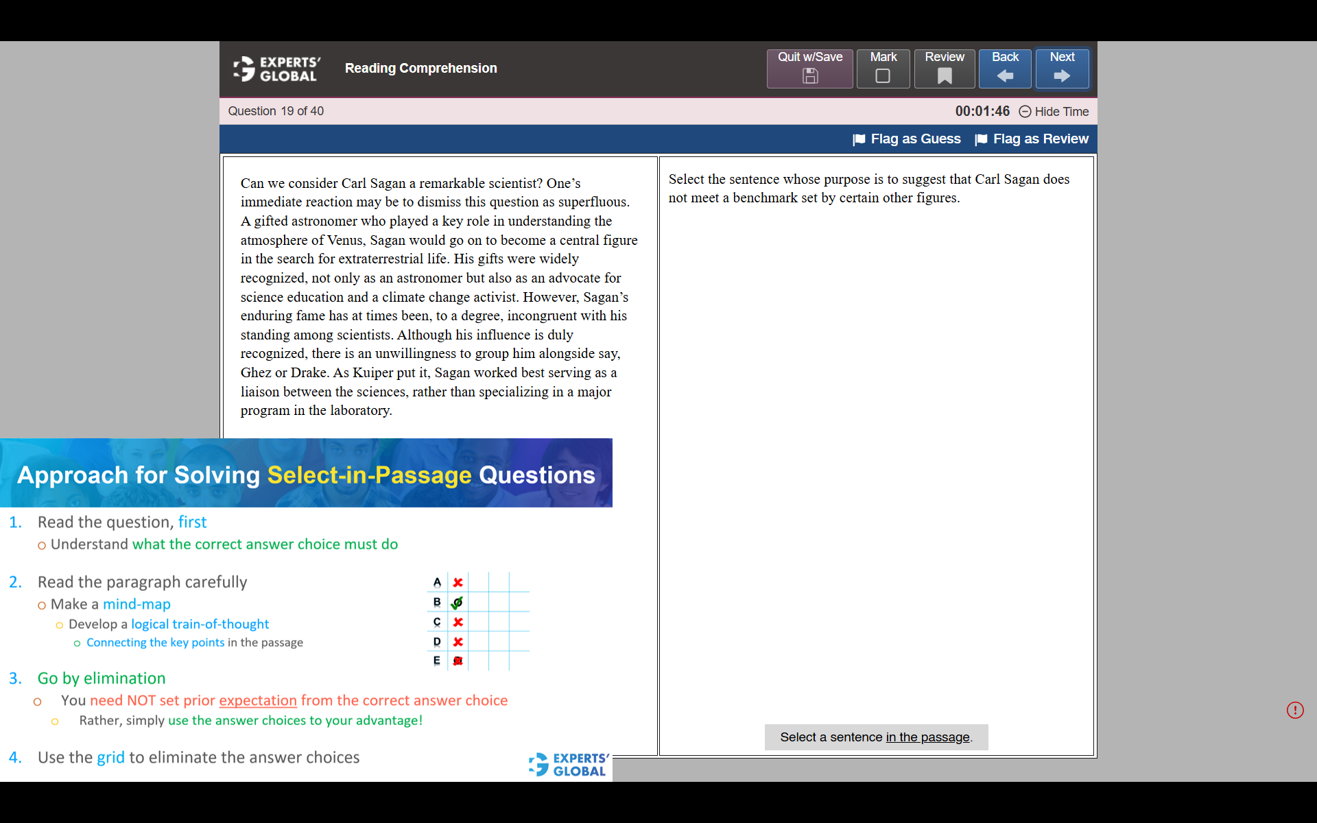 GRE-style Select-in-Passage Practice Question with Explanation