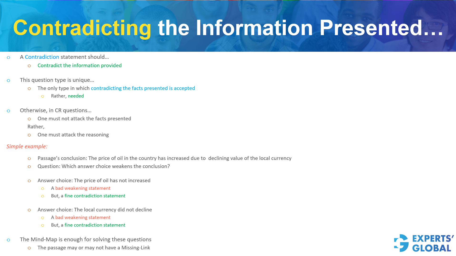 Contradicting the information presented
