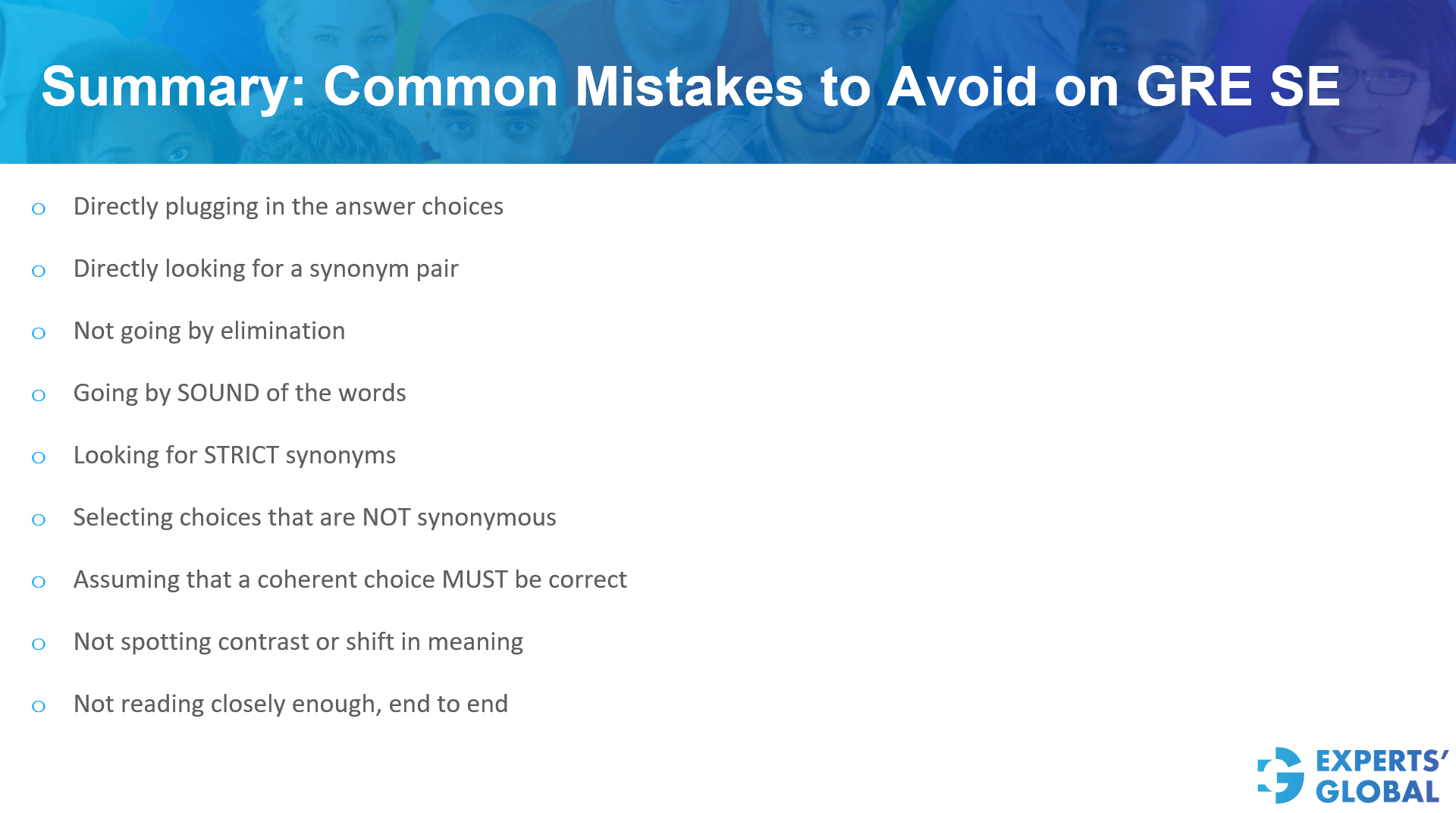 Summary: Common mistakes to avoid on GRE SE
