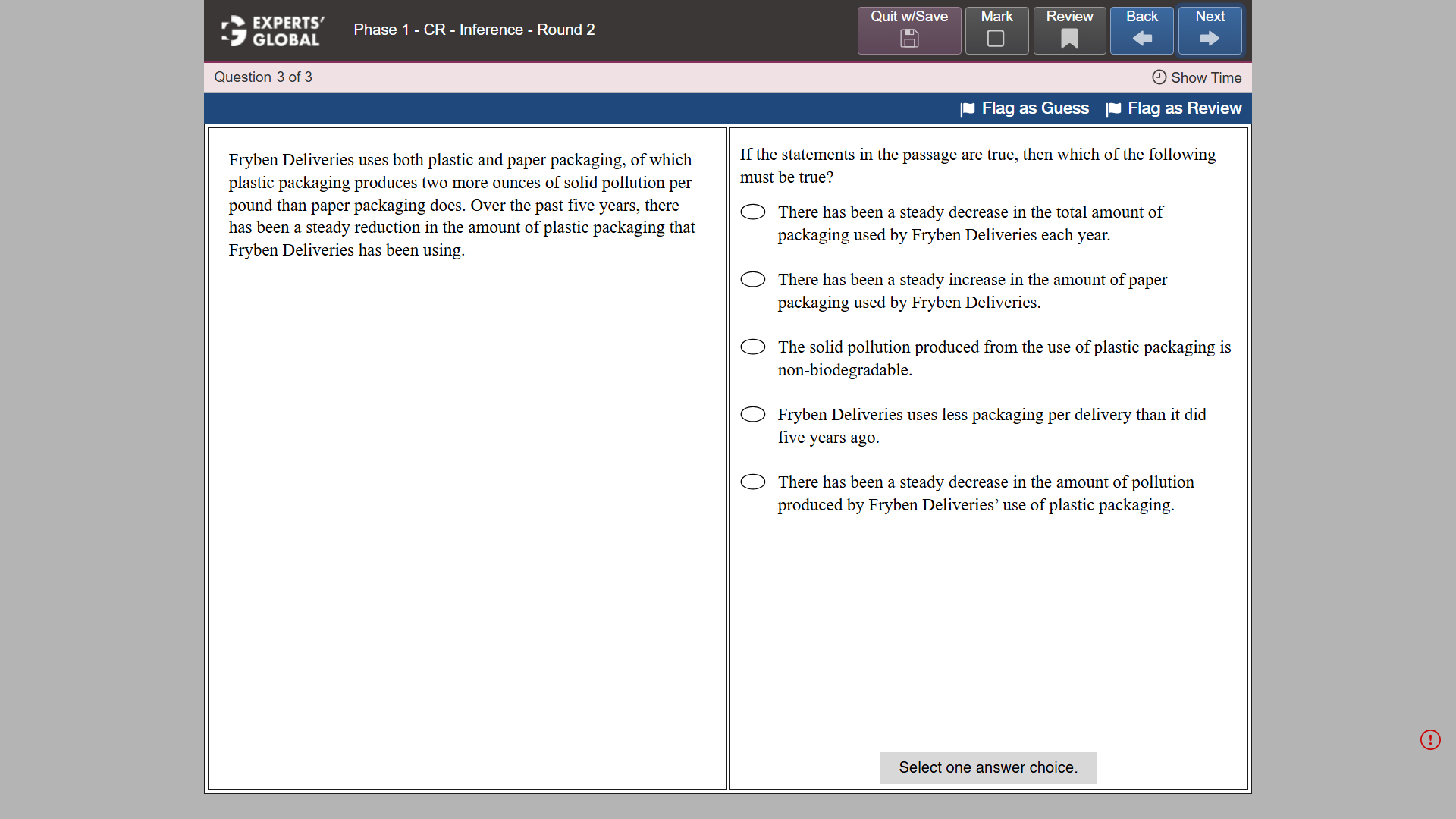 GRE Critical Reasoning sample question 7