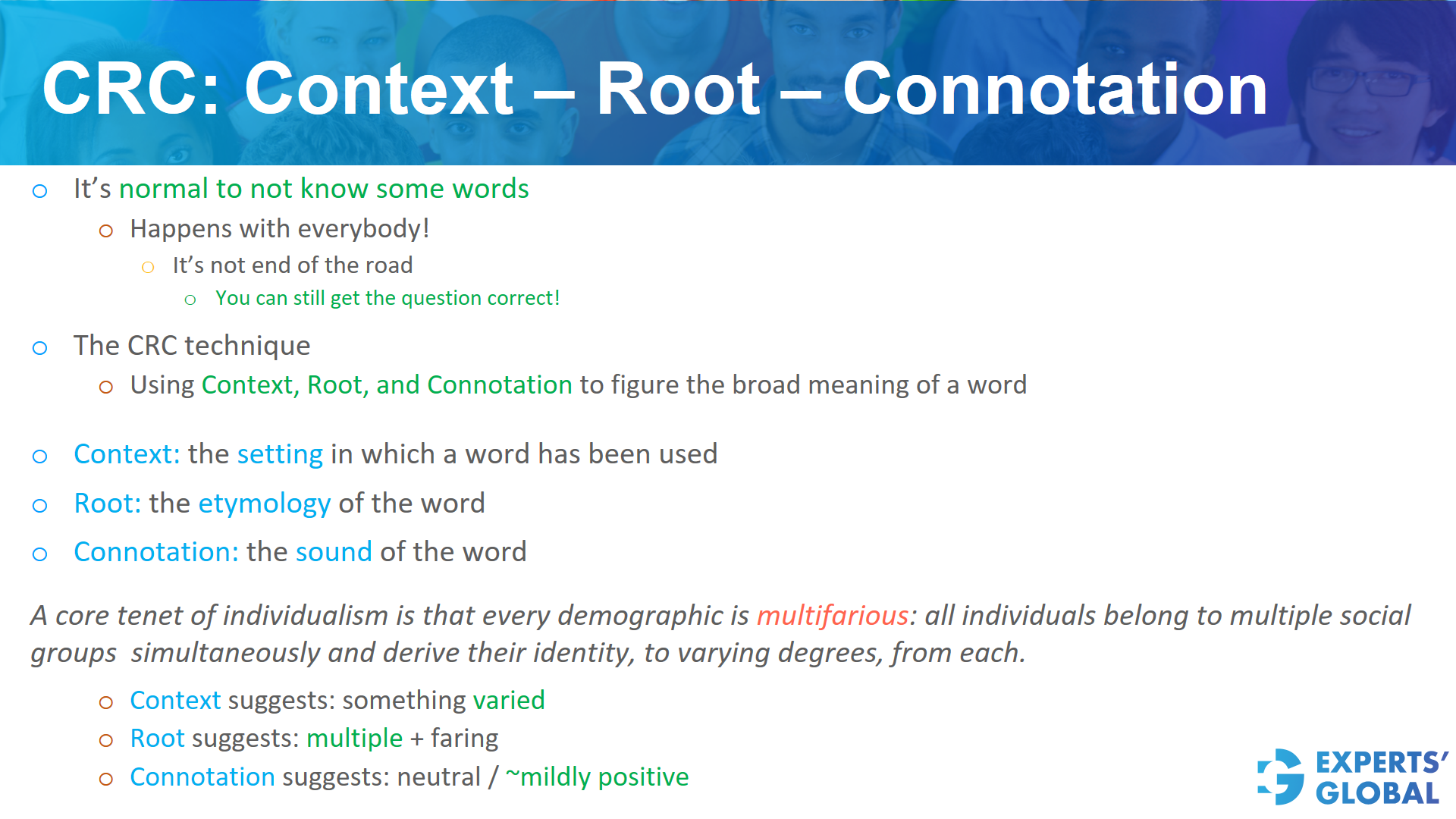 CRC: Context – Root – Connotation on GRE SE