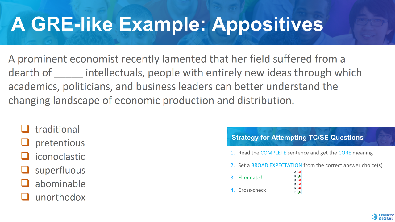 A GRE SE-like example: Appositives