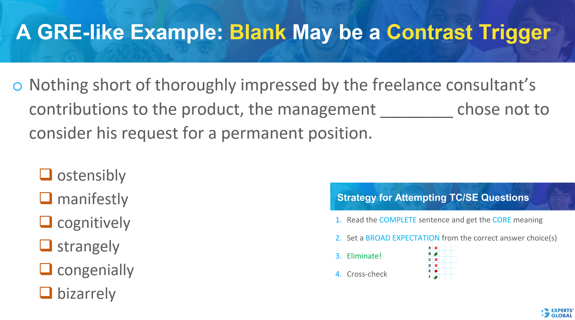 A GRE SE-like example: Blank may be contrast trip