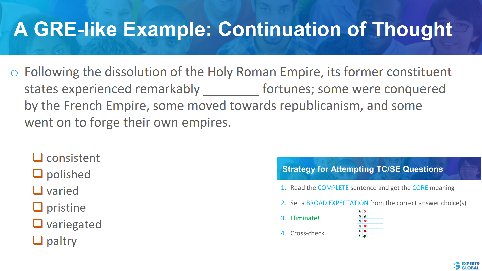 A GRE SE-like example: Continuation of thought