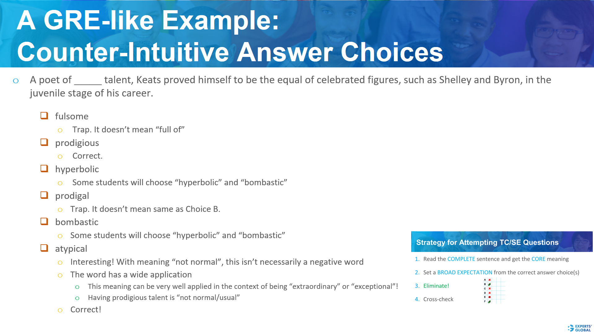 A GRE SE-like example: Counter-intuitive answer choices