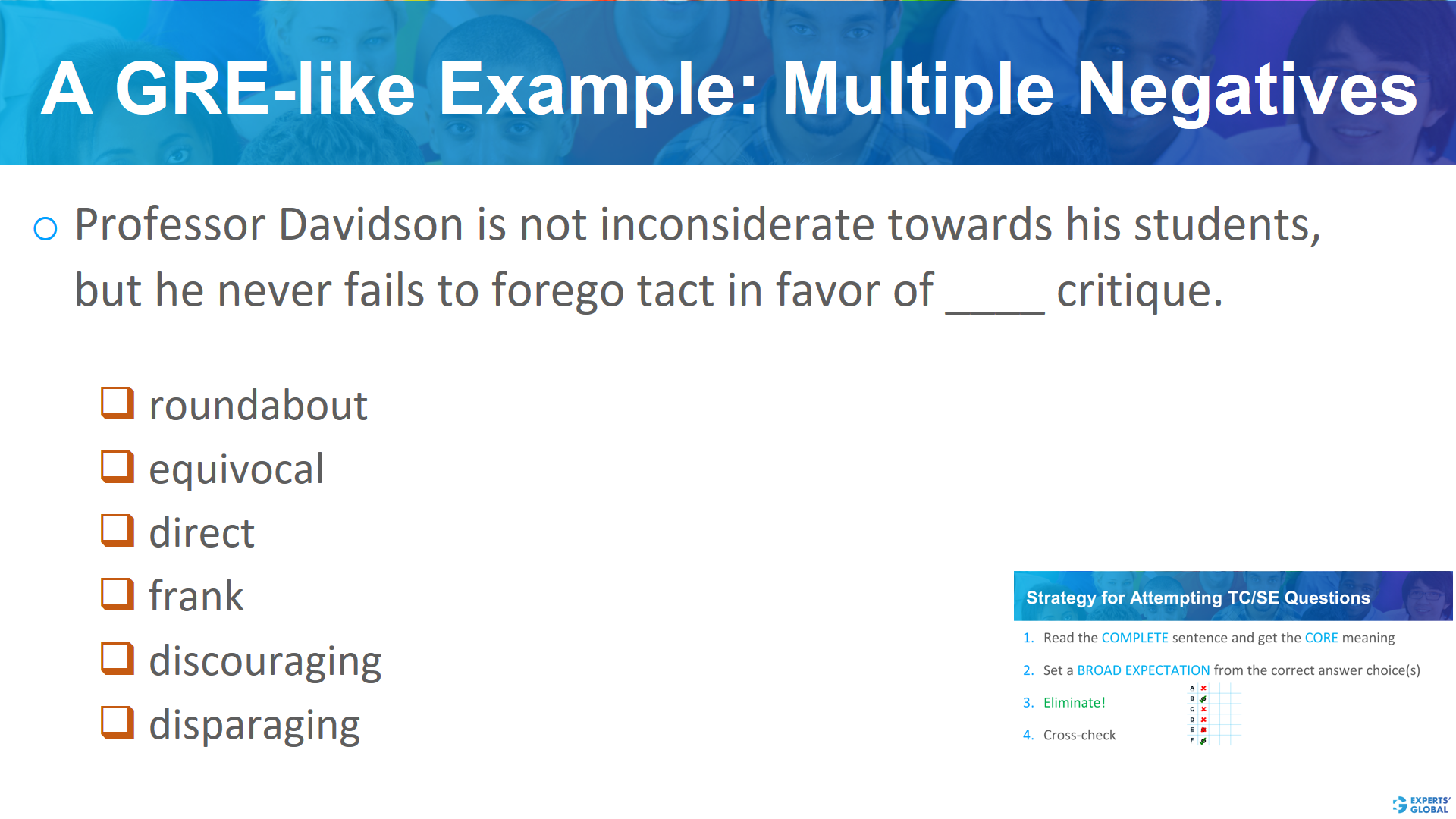 A GRE SE-like example: Multiple negatives