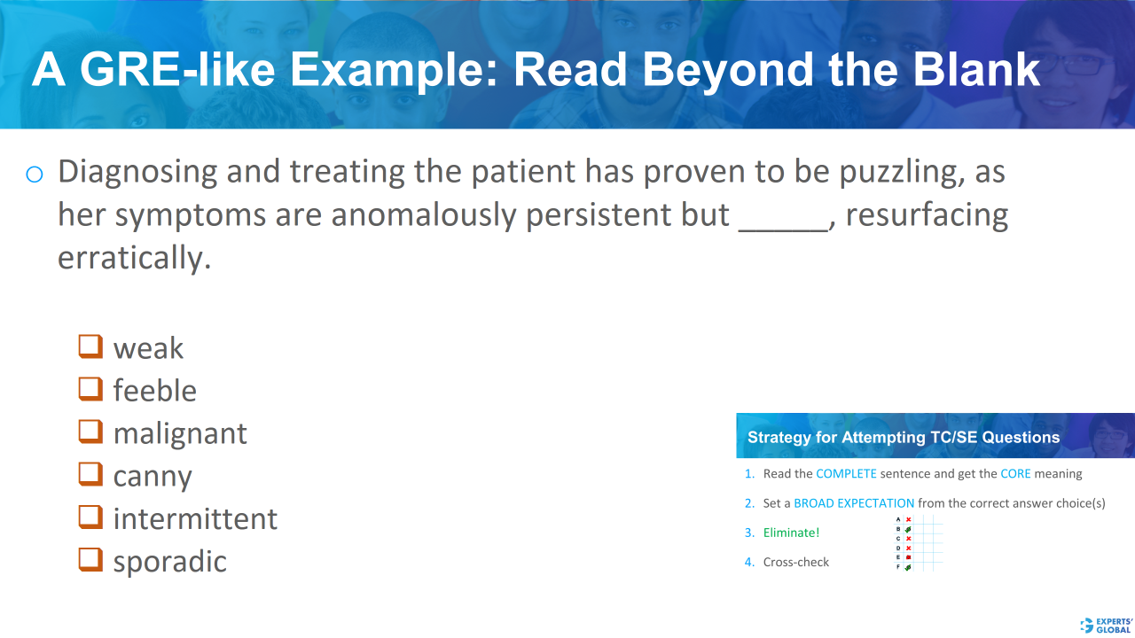 A GRE SE-like example: Read beyond the blank