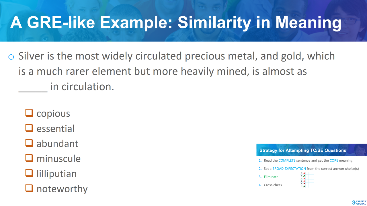 A GRE SE-like example: Similarity in meaning