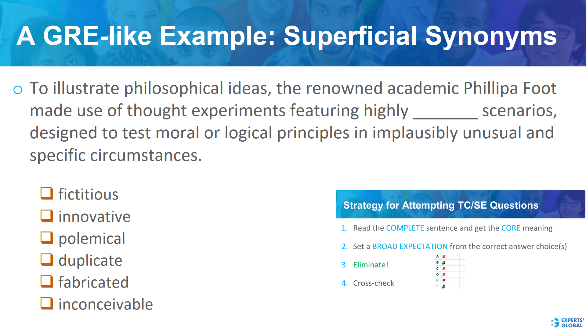A GRE SE-like example: Superficial synonyms