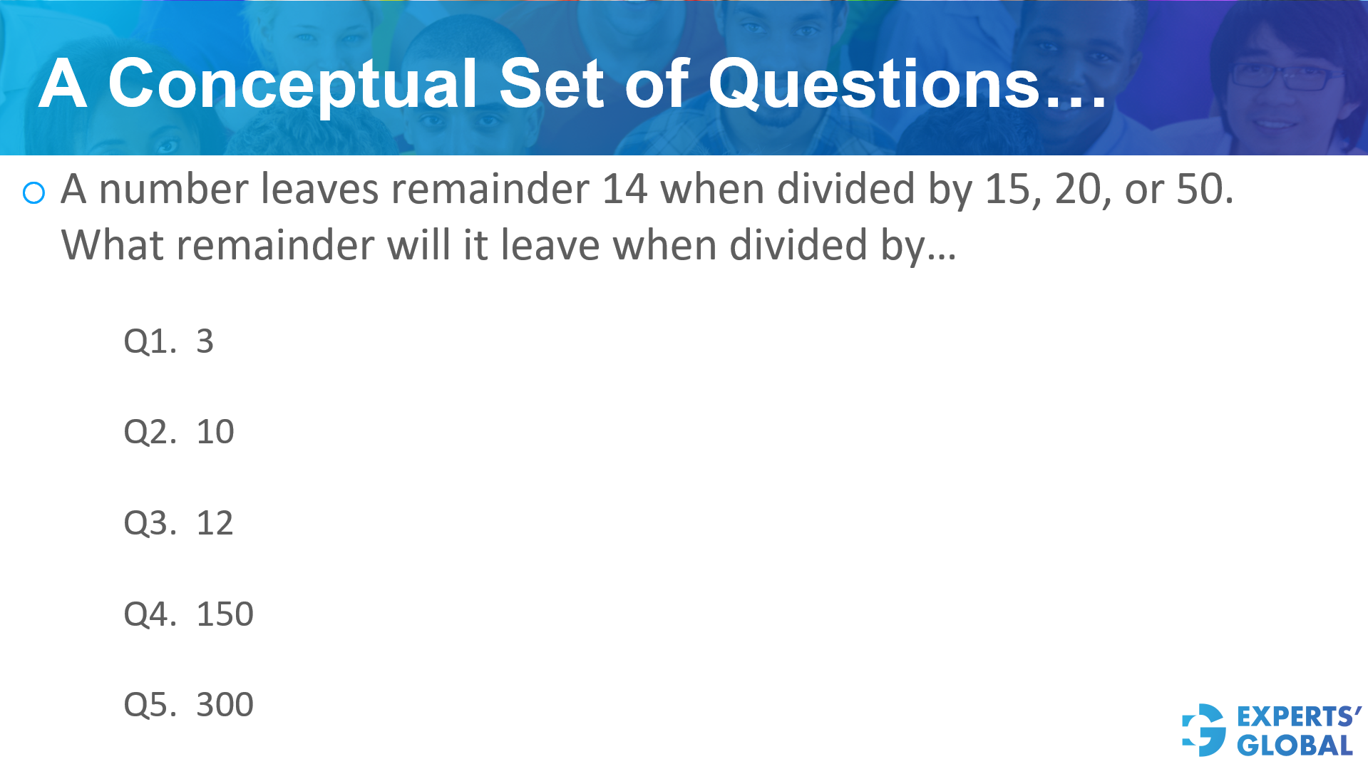 A conceptual set of questions on GRE Quant