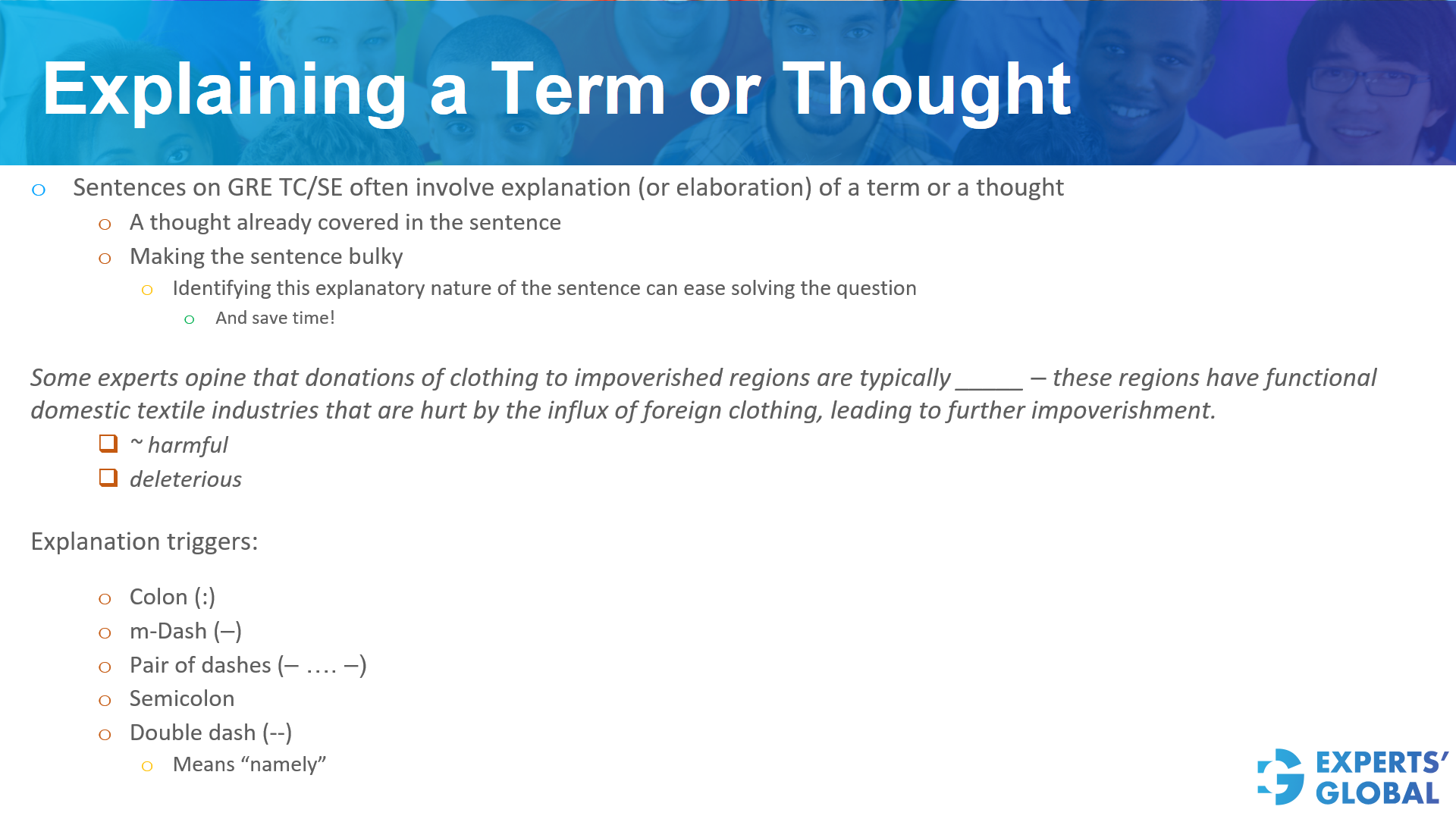 Explaining a term or thought on GRE SE