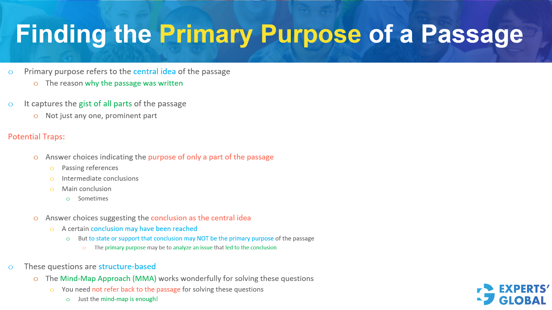Finding the primary purpose of a GRE RC passage