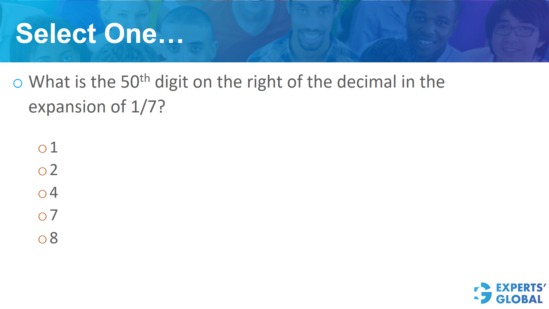 Select one on GRE Quant
