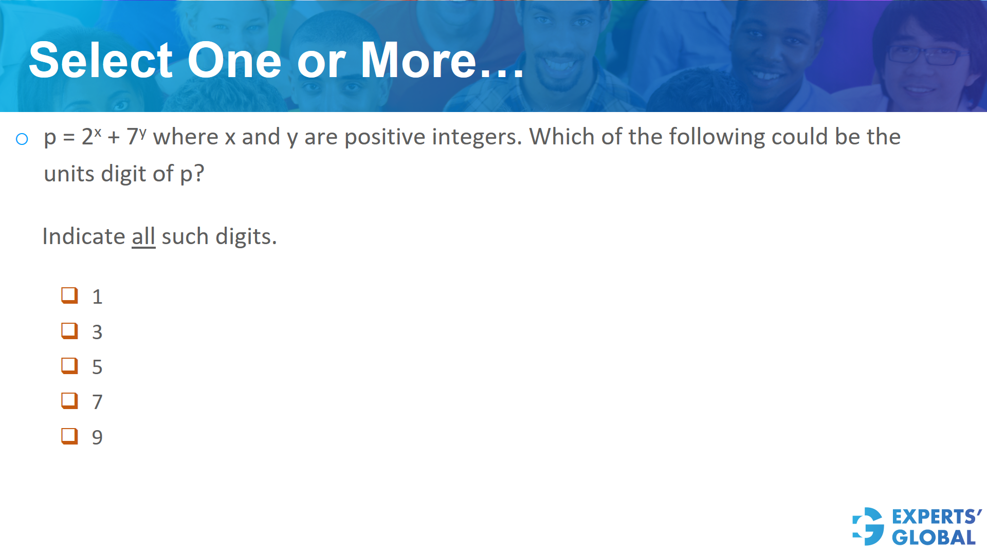 Select one or more on GRE Quants