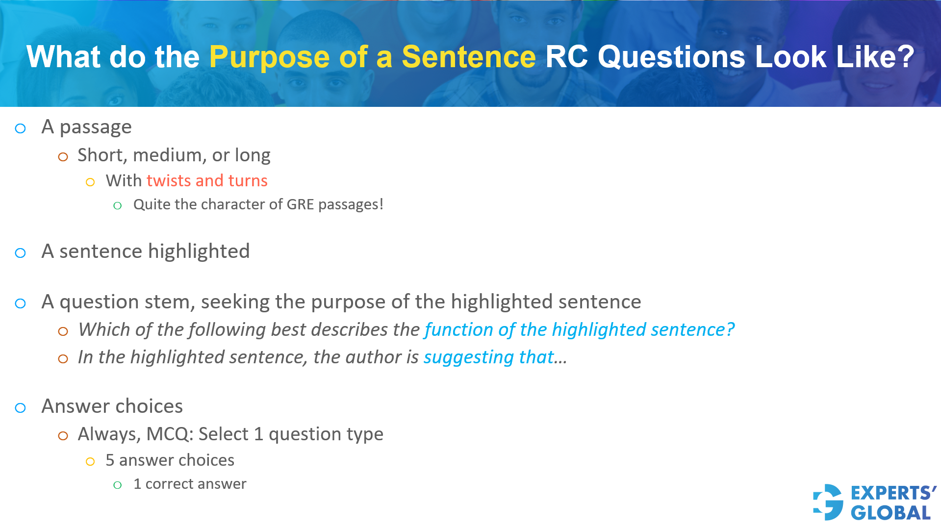 What do the purpose of a sentence GR ERC questions look like?