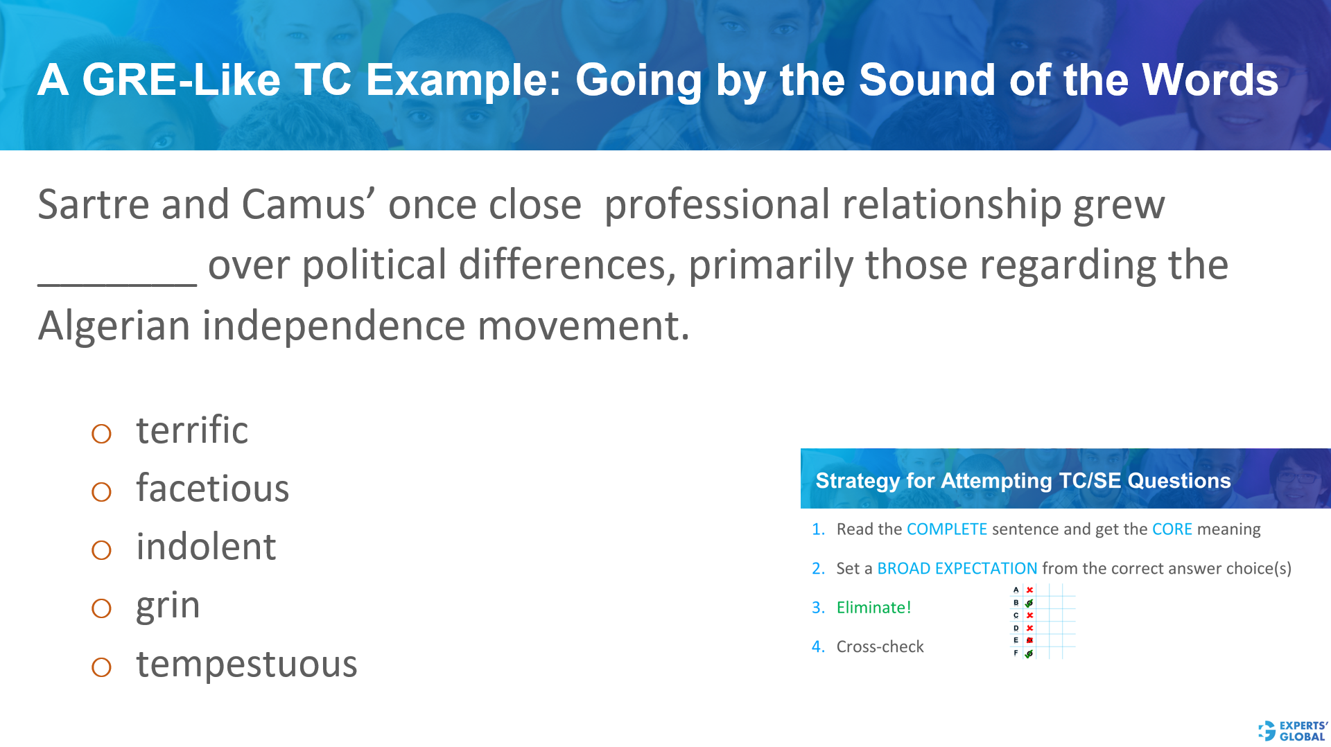 a GRE like TC example: Going by the Sound of the words