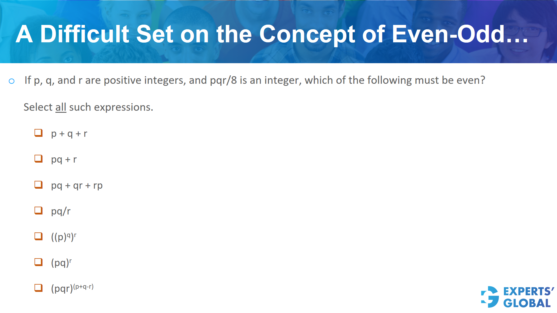 A difficult set on the concept of Even Odd.