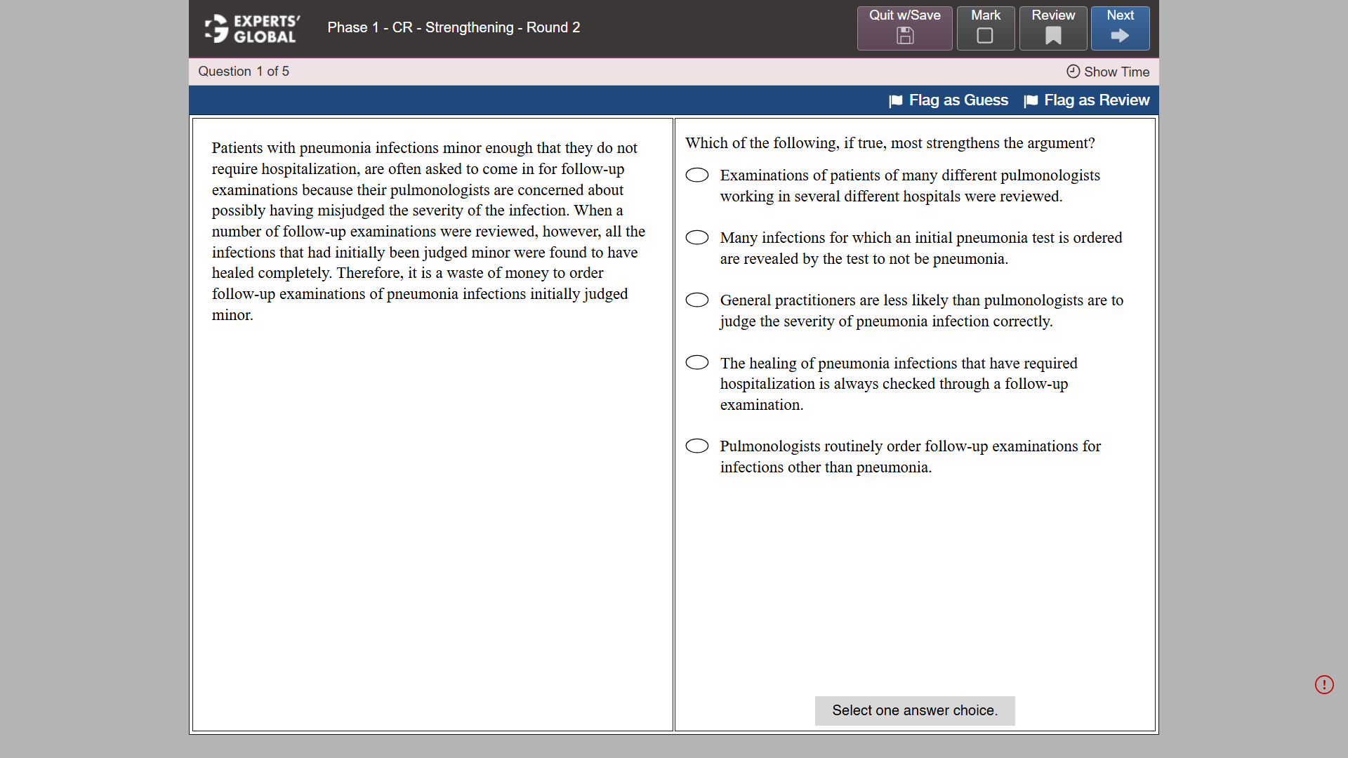 GRE-Style Critical Reasoning Practice question 1