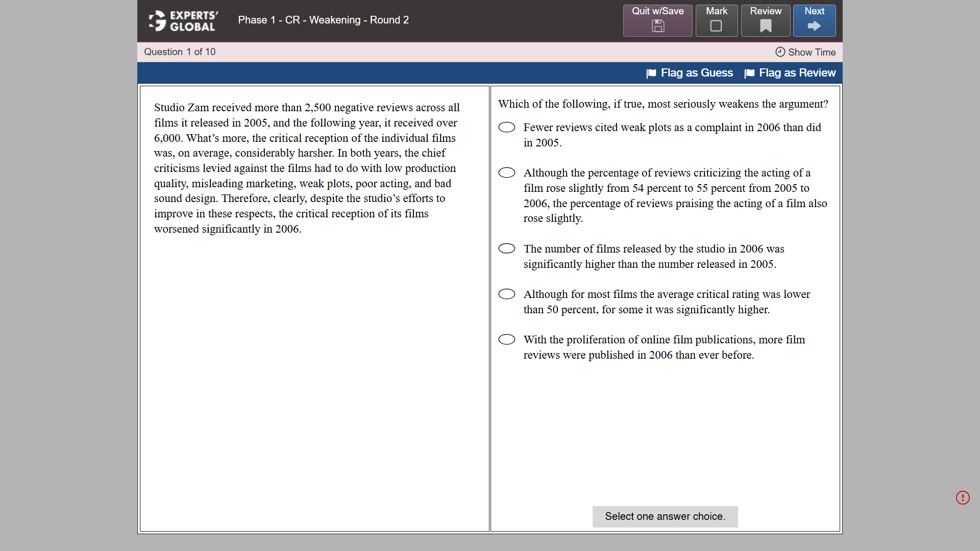 GRE-Style Critical Reasoning Practice question 3