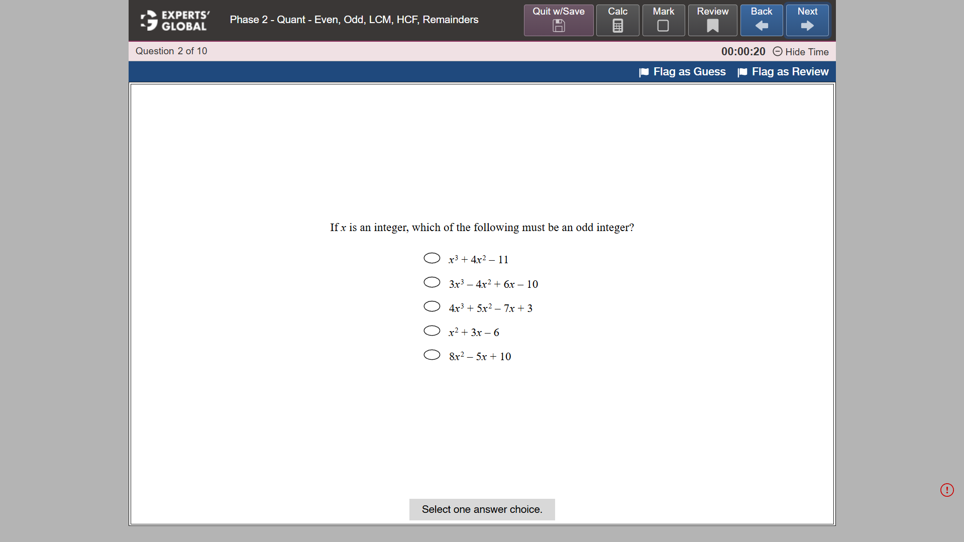 GRE-Style MCQ – Select One Practice question 1