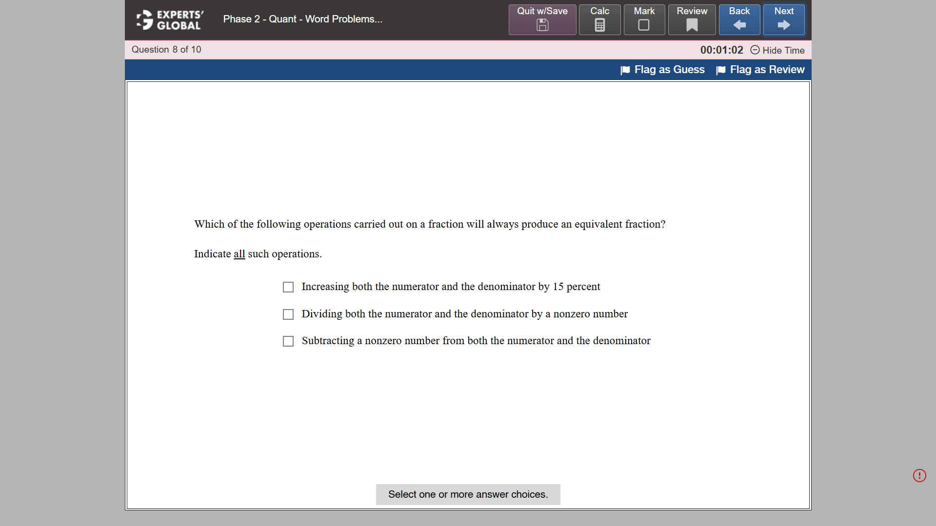 GRE-Style MCQ – Select One or More Practice question 3